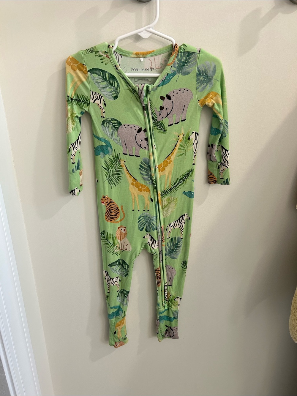Posh Peanut Light Green Jungle Animal Zip One-Piece